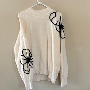 SHEIN Cream Sweater with Black Floral Accents